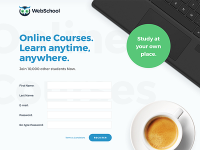 Webschool carousel coffee courses form landingpage owl ui webdesign webschool