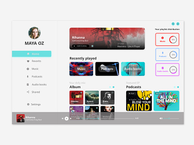 Playlist Dashboard app audiobook design graphic music podcast ui ux