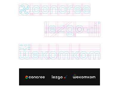 Logotyes Construction for concree, lezgo, wekomkom adobe branding design digital guidelines ideation logo logodesign logotype typography wireframes
