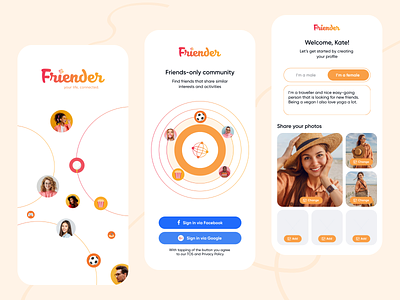 Friends app account activity app chat details friends log in log in page match matching menu mobile app onboarding profile settings sign in sign up signup