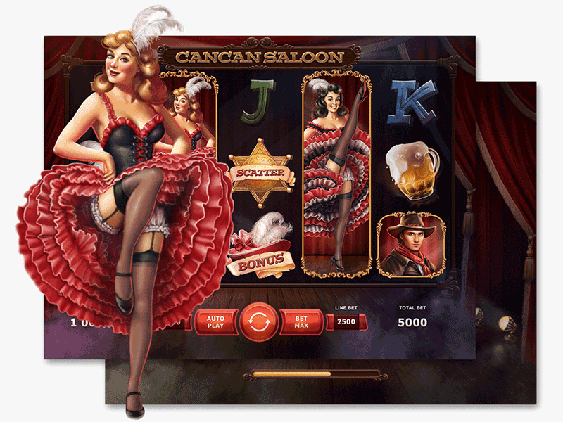 cancan Saloon slots animation animation art casino character design gambling game game app illustraction slots ui ux wild west