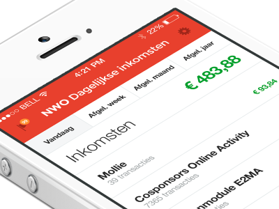 Earnings overview app admin app backend earnings flat ios manage overview payments red ui