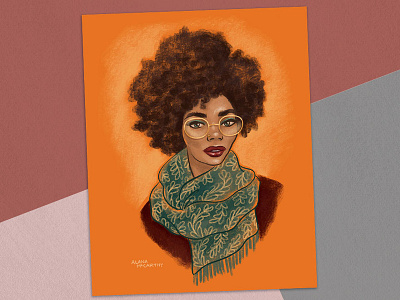 Fall Lady black woman digital painting editorial editorial illustration fall fashion fashion woman female feminist illustration natural hair portrait portrait art portrait illustration procreate app scarf strong female texture