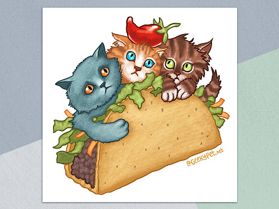 Kitten Taco animals art british blue cat cat drawing cat illustration cat lady chili pepper cute cute animals ginger cat hot pepper illustration kitten kittens kitty mexican food surreal tabby taco