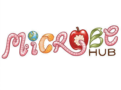 Microbe Hub Logo cartoony climate change cute animals editorial editorial illustration environmental food waste handlettering illustration logo logo design microbe procreate procreate app start up typography vermicomposting worms