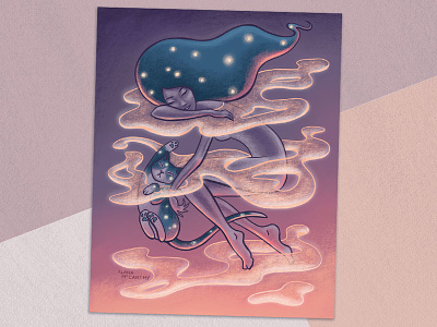 Tranquil cat digital painting drawing dream dreamland dreamy dusk floating illustration ink inktober kitty linework painting sleepy stars sunset surreal tranquil