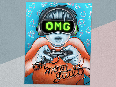 OMG - Oh Mom Guilt childhood development drawing editorial editorial illustration family guilt homwork illustration kids omg painting parenting procreate screen time video games