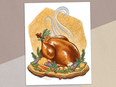 Roasted delicious digital art drawing editorial illustration fall food illustration illustration inktober magazine painting procreate publishing roast roasted spot illustration stuffing stylized realism thanksgiving turkey