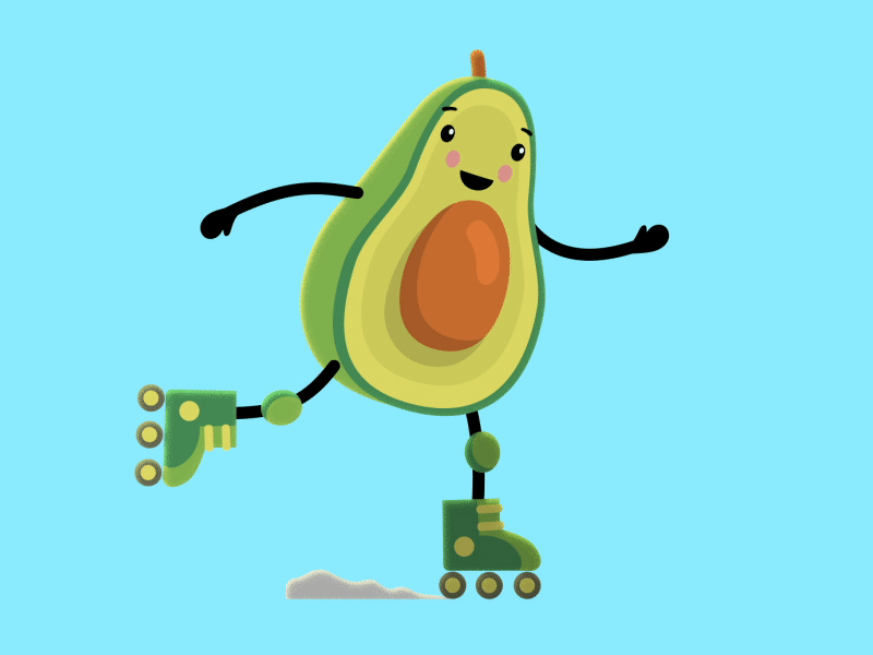 Roller Skating Avocado 2d 2d character abacate aguacate animation avocado fake 3d fake3d roller roller skate skating sport