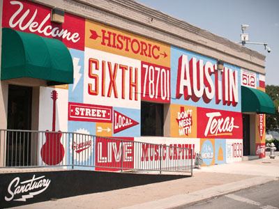 6th Street Mural lance mcilhany jed taylor tony sanchez dan grissom mural typography hand paint austin texas