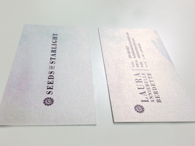Seeds of Starlight business card iridescent logo paper pearl typography watercolour