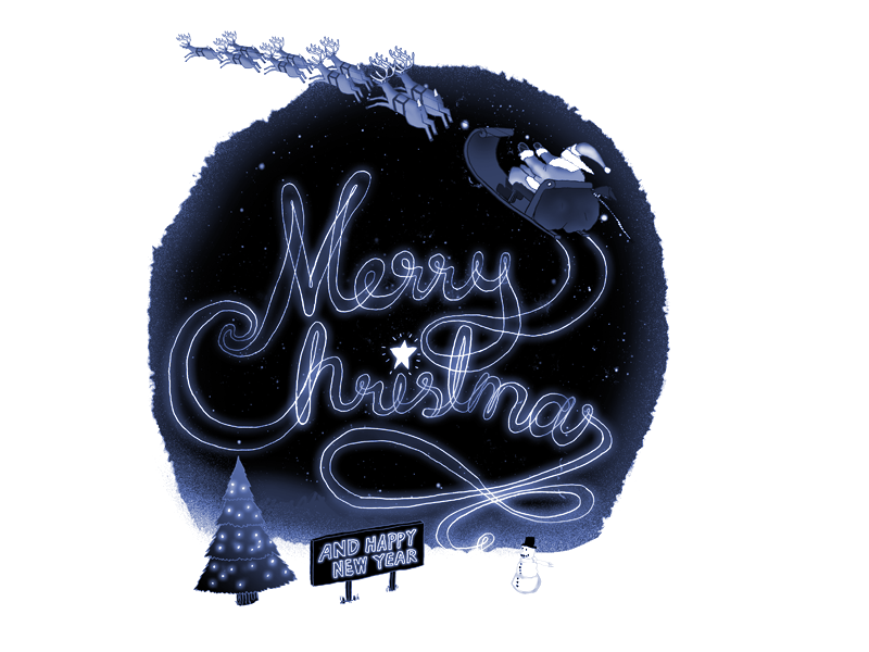 Merry Christmas illustration santa sky sleigh typography