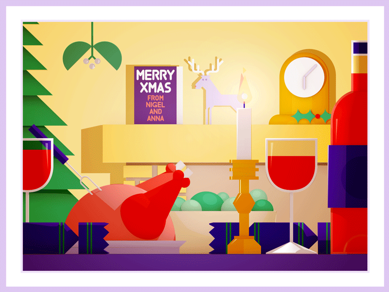 Merry Christmas Dribbble c4d candle christmas cinema4d crackers dinner gif illustration mistletoe reindeer turkey wine