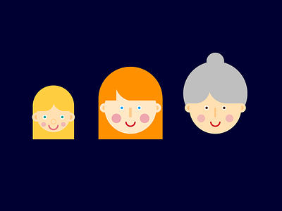 Family daughter faces geometric grandma illustration mum