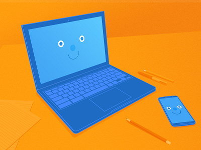 Smile desk illustration laptop phone