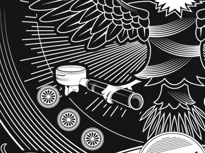 Spread Eagle black and white coffee emblem illustration