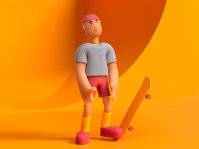 Guy with a skate 3D Illustration