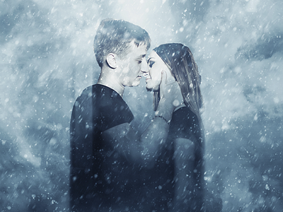 Couple blizzard kiss :D addobe art blizzard design effect graphic design photoshop portrait snow storm