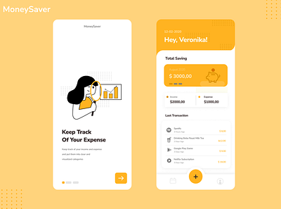 MoneySaver App app design illustration money app money management money transfer ui uiux vector yellow