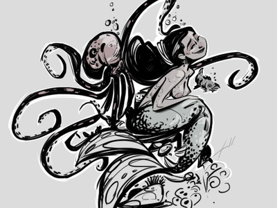 Mermaid_LuisM_JES animation 2d animation design character concept character design diseño de personaje drawing illustration ilustración jugandoenserio mermaid octopus pulpo sirena under the sea