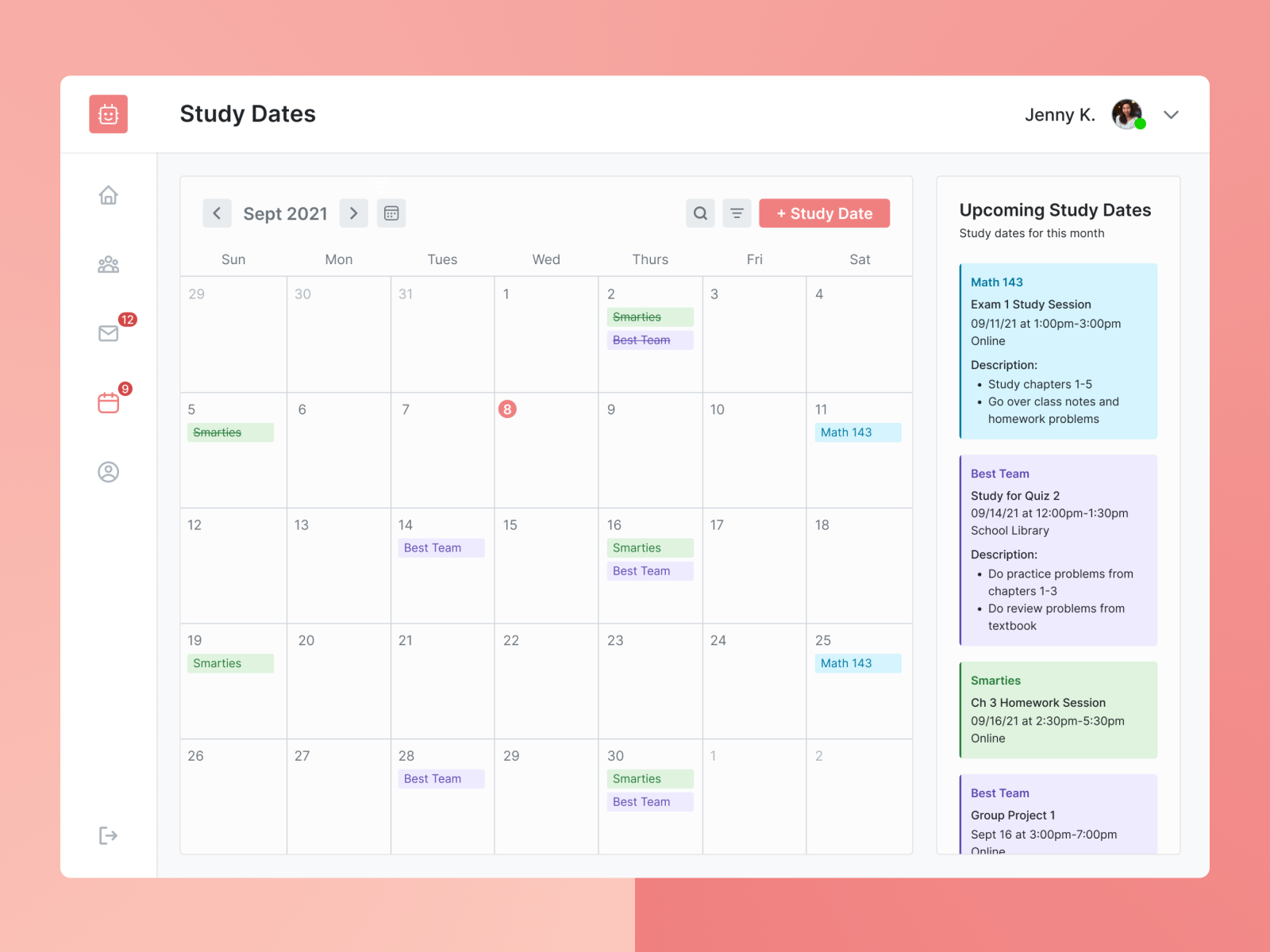 Study Buddies Calendar by Jasmine Mai on Dribbble