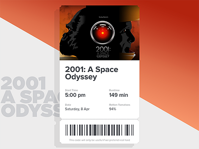 Ticket | 2001 A Space Odyssey a space odyssey design movie stub ticket