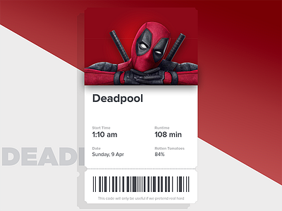 Ticket | Deadpool deadpool design movie stub ticket