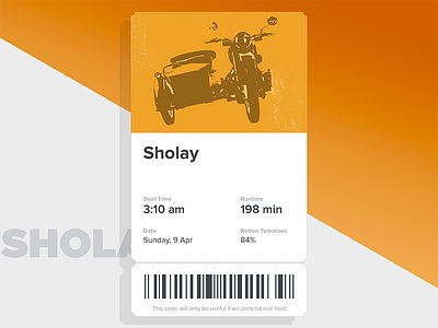 Ticket | Sholay design movie sholay stub ticket