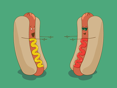 Yeah dog! cartoon hot dog illustration ketchup mustard silly