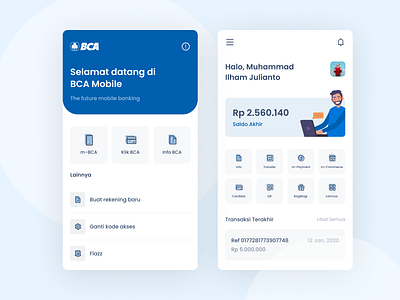 Redesign BCA Mobile App - Unofficial android bank bca blue clean dashboard design illustration menu mobile modern professional redesign ui ux