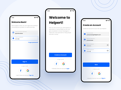 Helpert - Authentication android app auth blue clean design form login modern onboard professional register ui ux welcome welcome screen
