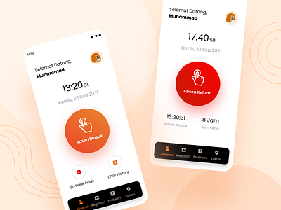 Aplikasi Pengawasan Konstruksi - Attendance absent attendance clean design home modern orange professional red screen ui ux