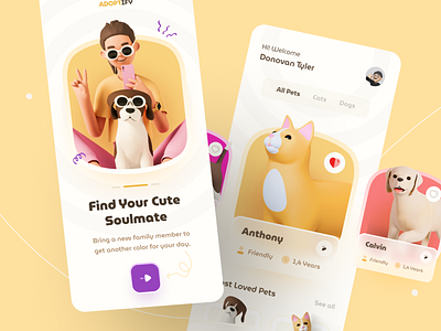 Pet Adoption Apps adoption apps card cat design fresh mobile pet ui ux yellow
