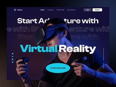 Virtual Reality Hero Section blue clean dark design desktop futuristic header hero landing modern page professional reality section theme ui virtual vr web web3
