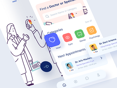 Health Care Apps android app appointment apps blue book care design doctor health magika modern sehat specialist ui ux