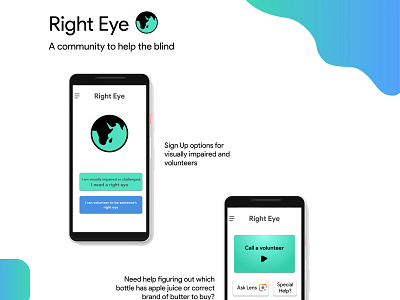 Right Eye : Community app to help the blind app brand design design illustration typography ui