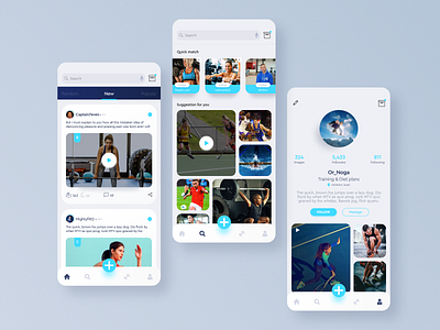 Fitty - Social Health & Work out App Design blue design dribbble feed graphic gym gym app profile profile design social social app sport sport app sports sports design ui ui design uidesign uiux ux