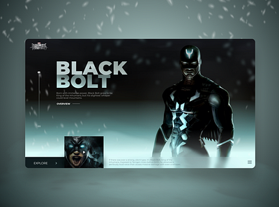 Black Bolt (Inhumans) Web design Header Concept black character clean clean ui concept cool design dribbble marvel site design ui ui ux ui design uidesign uiux ux web webdesign website website design