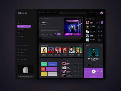 GIOmusic Streaming UI/UX Design Concept app artist black concept dark dashboard design dribbble interface minimal music music app music player player ui ux
