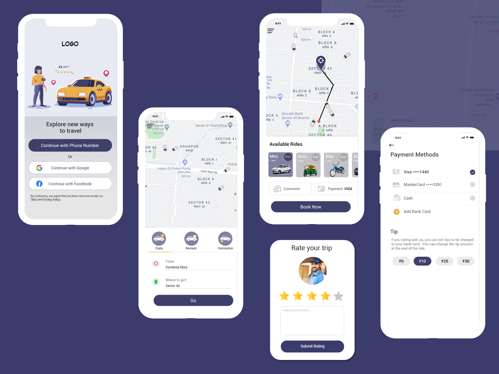 Taxi App Screens by Ramandeep Kaur on Dribbble