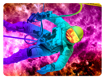 Astronaut Show Poster Design astronaut helmet nebula photo photoshop poster rainbow rock sunset