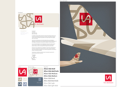 US Airlines Logo airplane branding business card. letter heard logo usairways