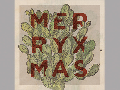 Christmas Cactus cactus christmas illustration merry christmas type vintage
