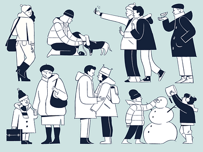 Winter character set branding character characterdesign illustration midcentury minimal winter