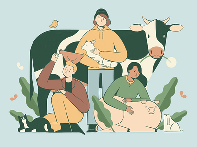 Friends - not food animal rights animals character design flat illustration midcentury vegan veganism