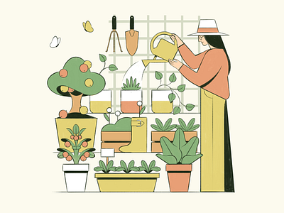 Urban gardening character characterdesign flat garden gardening illustration midcentury organic food plants procreate rooftop garden urban garden