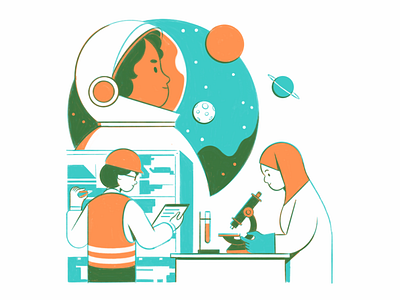 Women in space exploration character flat illustration midcentury procreate space space exploration