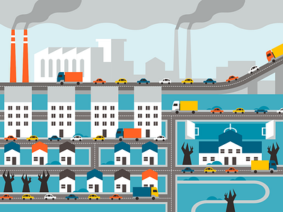 Style Frame Design for Grid Alternatives city factory flat illustration pollution traffic