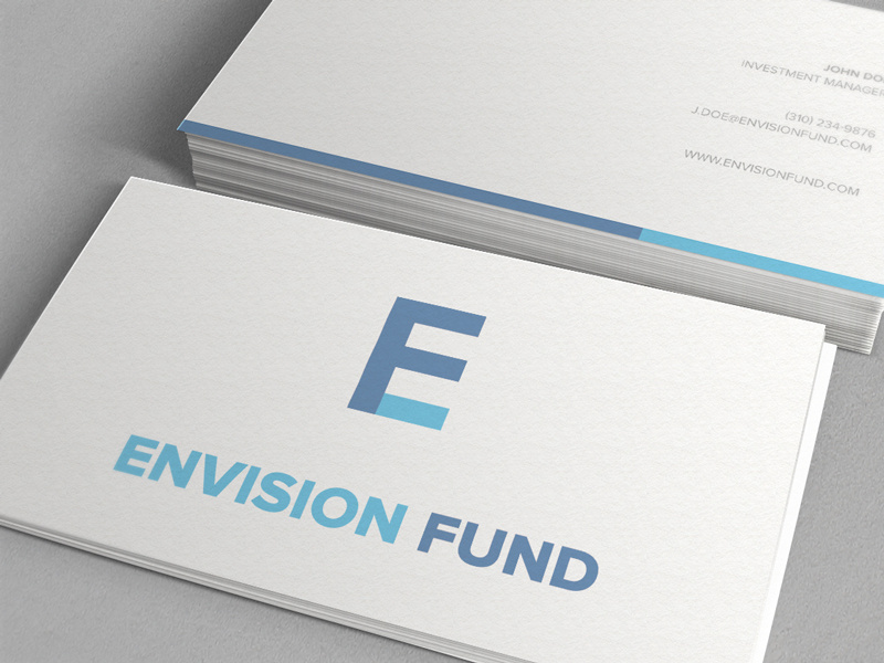 Envision Fund Mockup business card logo design minimal corporate light blue finance