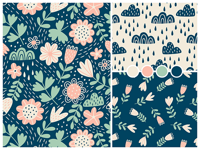 Flowers and clouds clouds fabric fabric design floral flowers hand drawn pattern print stylized vector